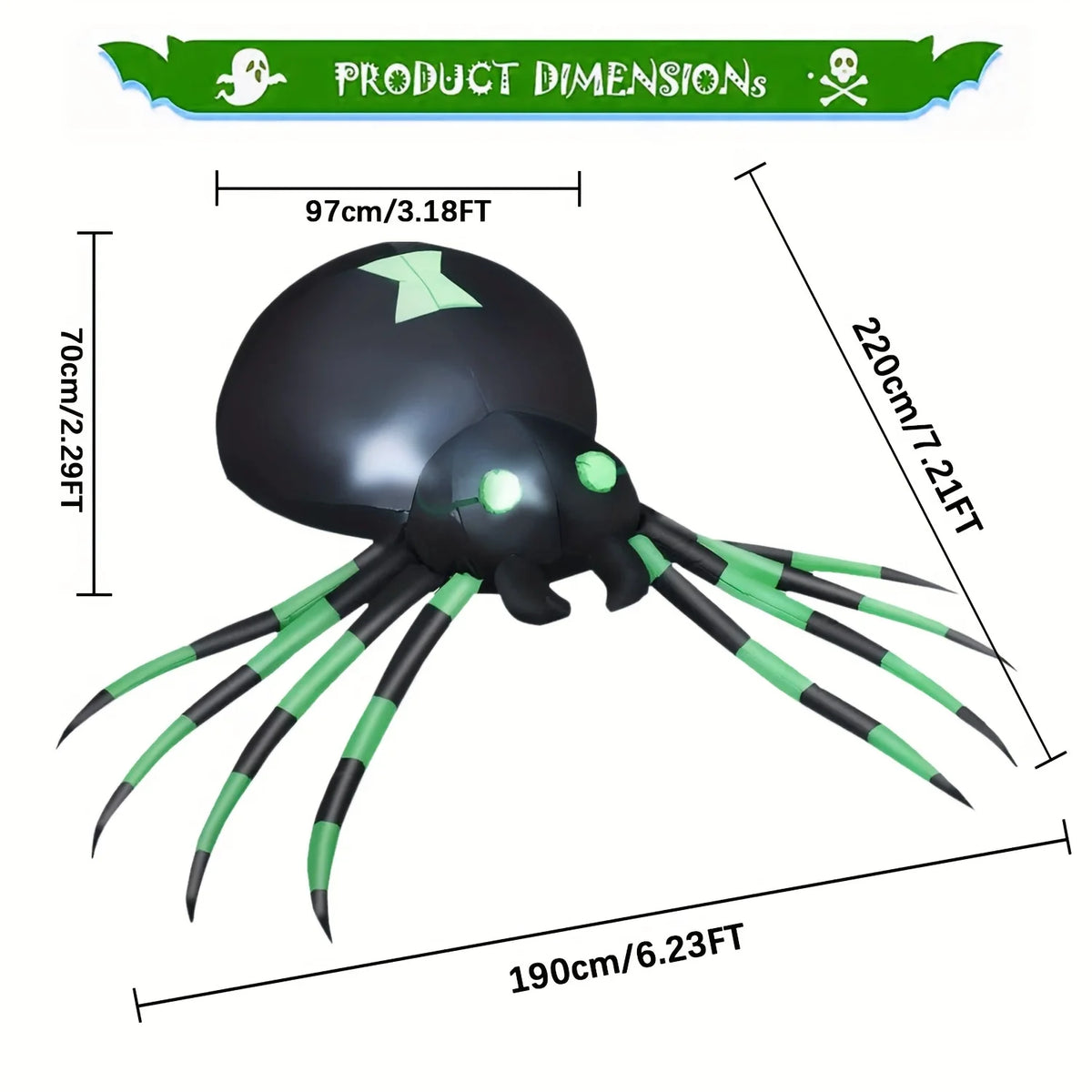 LED Glowing Inflatable Spider Outdoor Halloween Yard Decor