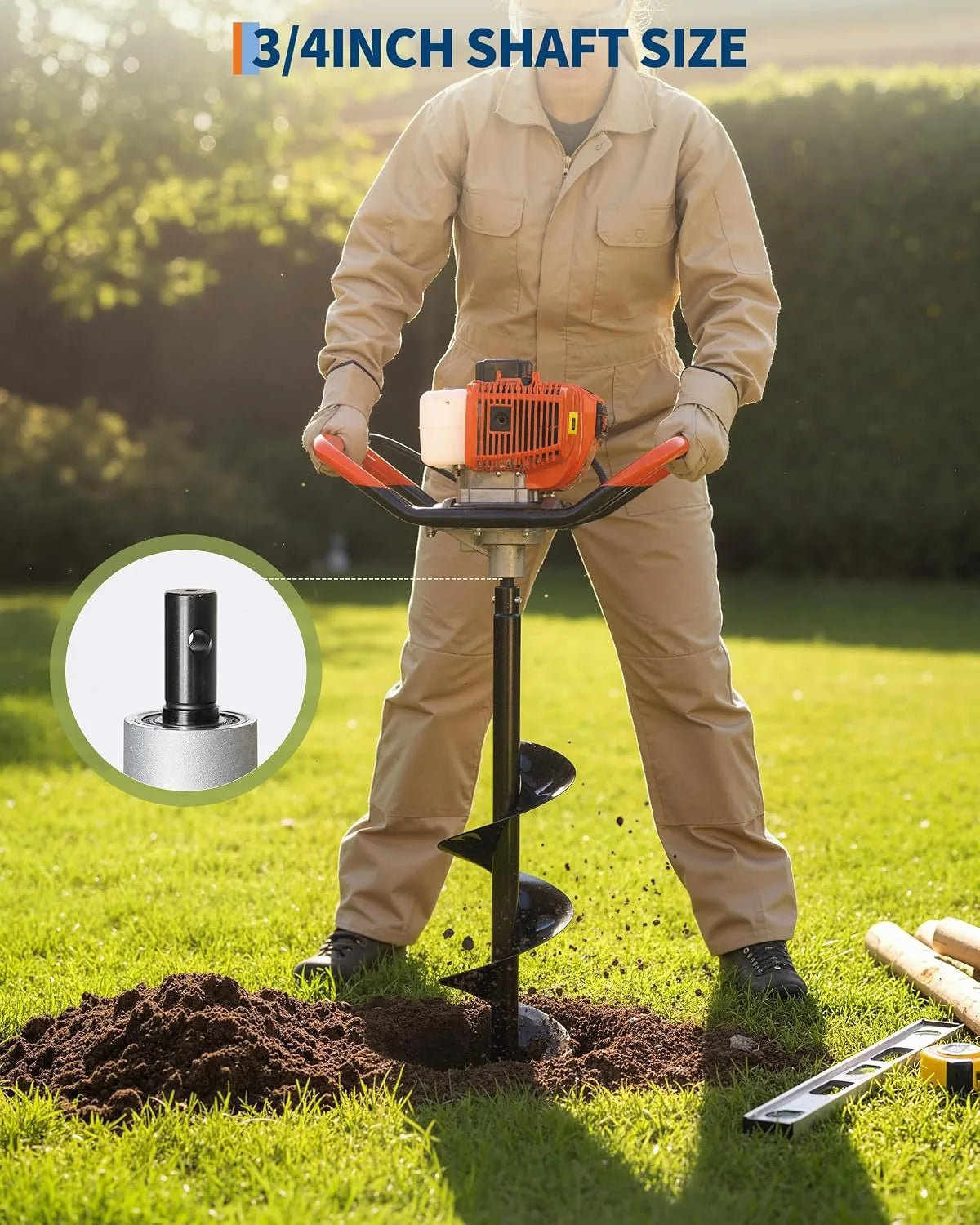 43cc Gas Powered Post Hole Digger with 8 Inch Auger Bit 31.5 Inch Deep Earth Auger Drill Machine EPA Certified Heavy Duty Fence Post Hole Digger for Farm Garden Landscaping
