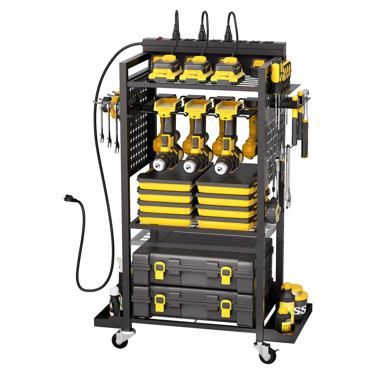 Rolling Tool Organizer Cart With Integrated AC Charging Station