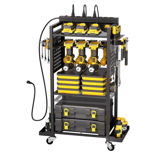Rolling Tool Organizer Cart With Integrated AC Charging Station