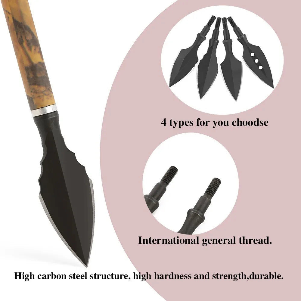 Hunting Broadheads Archery Arrowheads High Carbon Steel 180-200 Grain Retro Arrow Tips Fit Compound Recurve Bow