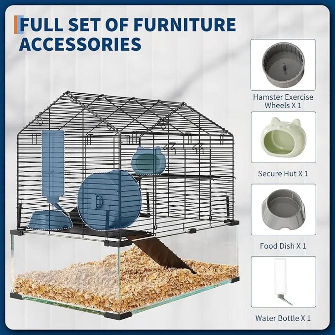 HiMISS Wire And Glass Small Animal Enclosure For Hamsters