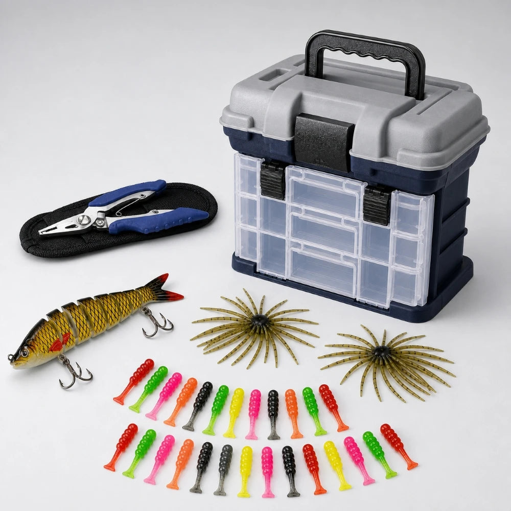 Portable Fishing Tackle Box Kit With Pliers And Dividers