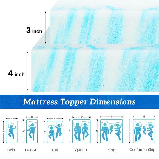 JHK Gel Memory Foam Mattress Topper Cooling Breathable