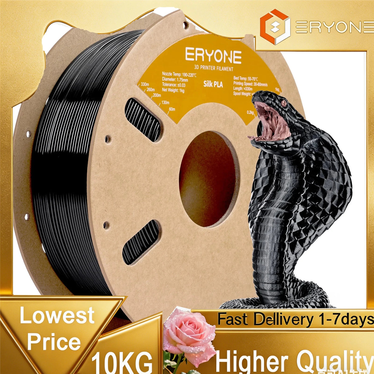Eryone Silk PLA 3D Printer Filament Premium Shiny Finish