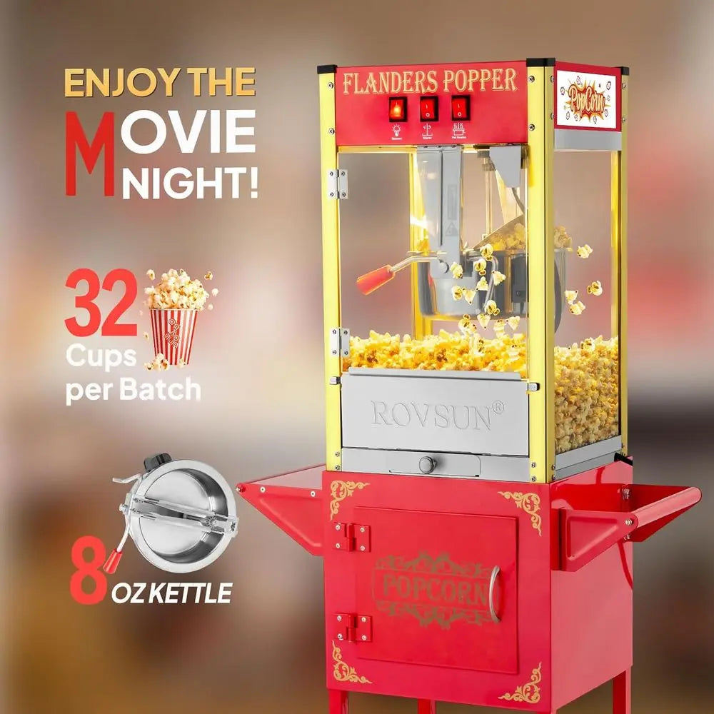 corn hine Movie Theater Style with Cart & Wheels, 8 Ounce Kettle Makes Up to 32 Cups corn Maker with corn Scoop, Oil Spoon & 3 c