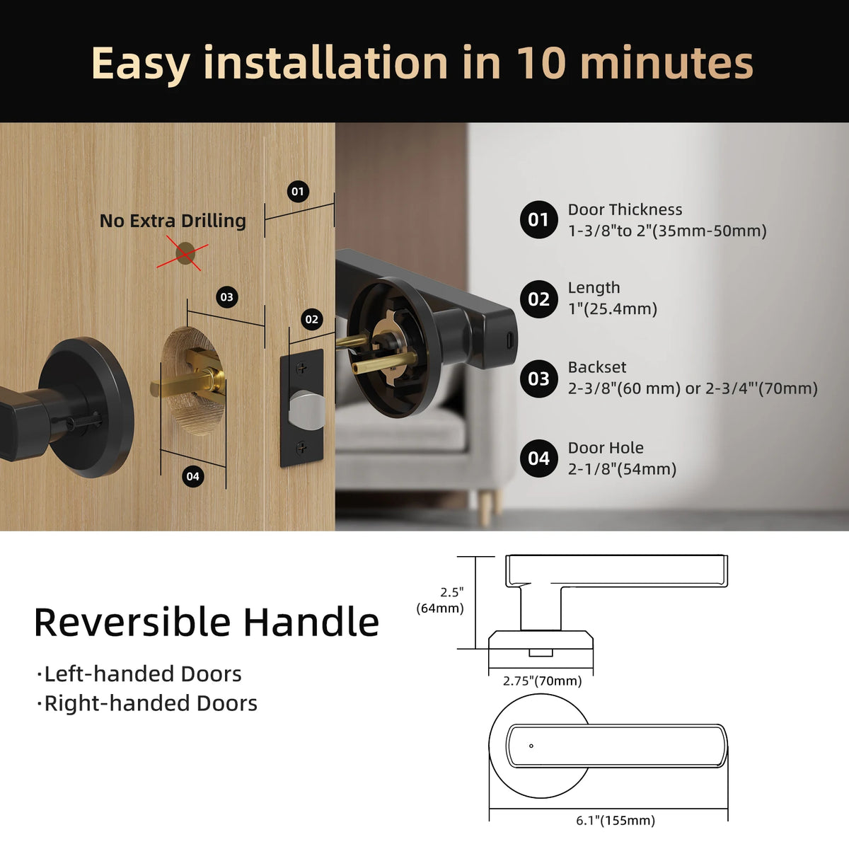 Viladepot Handle Smart Lock Fingerprint Bluetooth Touchscreen Keypad