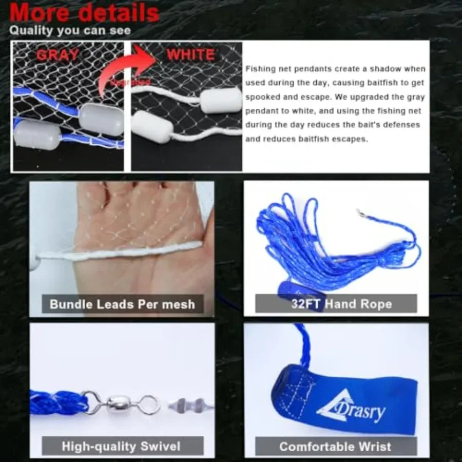 Professional Grade Heavy Duty Cast Net For Saltwater Fishing Bait