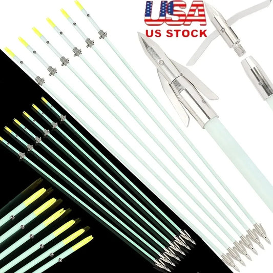 Archery Bowfishing Arrows Fiberglass Shaft Carbon Steel Arrowheads Outdoor