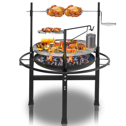 85 x 85 x 108 cm Round Iron Spray Grill Black Heavy Duty Portable for Outdoor Camping BBQ Backyard Cooking