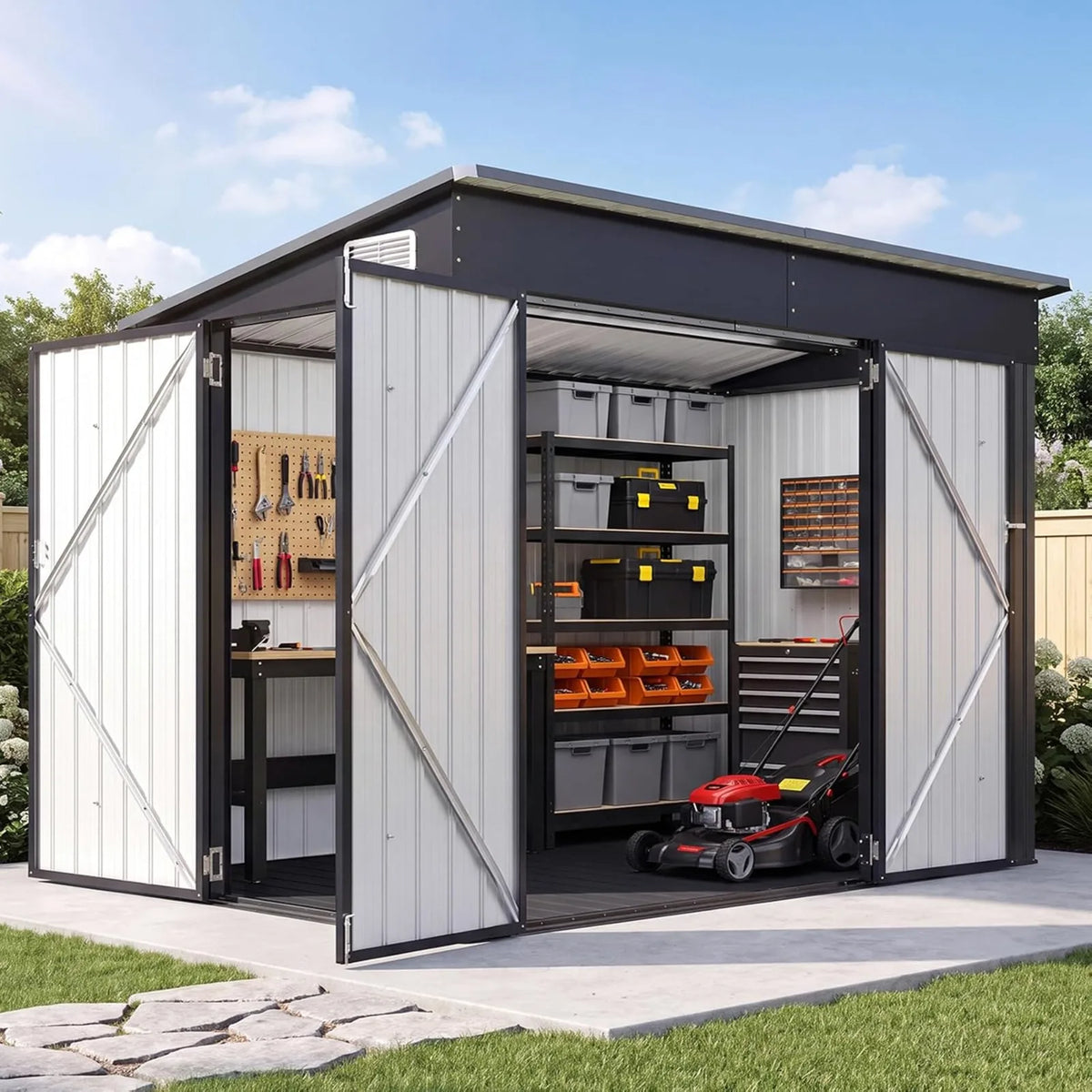 Waterproof Metal Outdoor Storage Shed With Three Lockable Doors