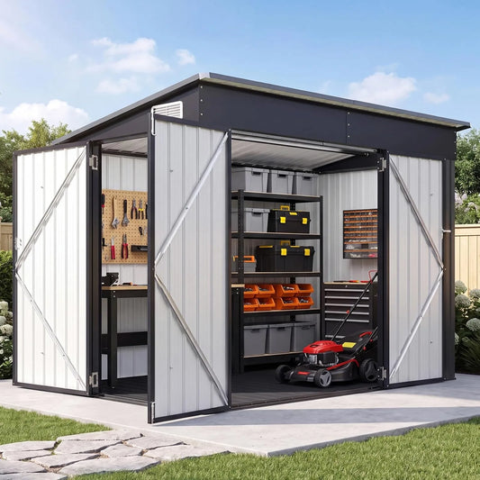 Waterproof Metal Outdoor Storage Shed With Three Lockable Doors