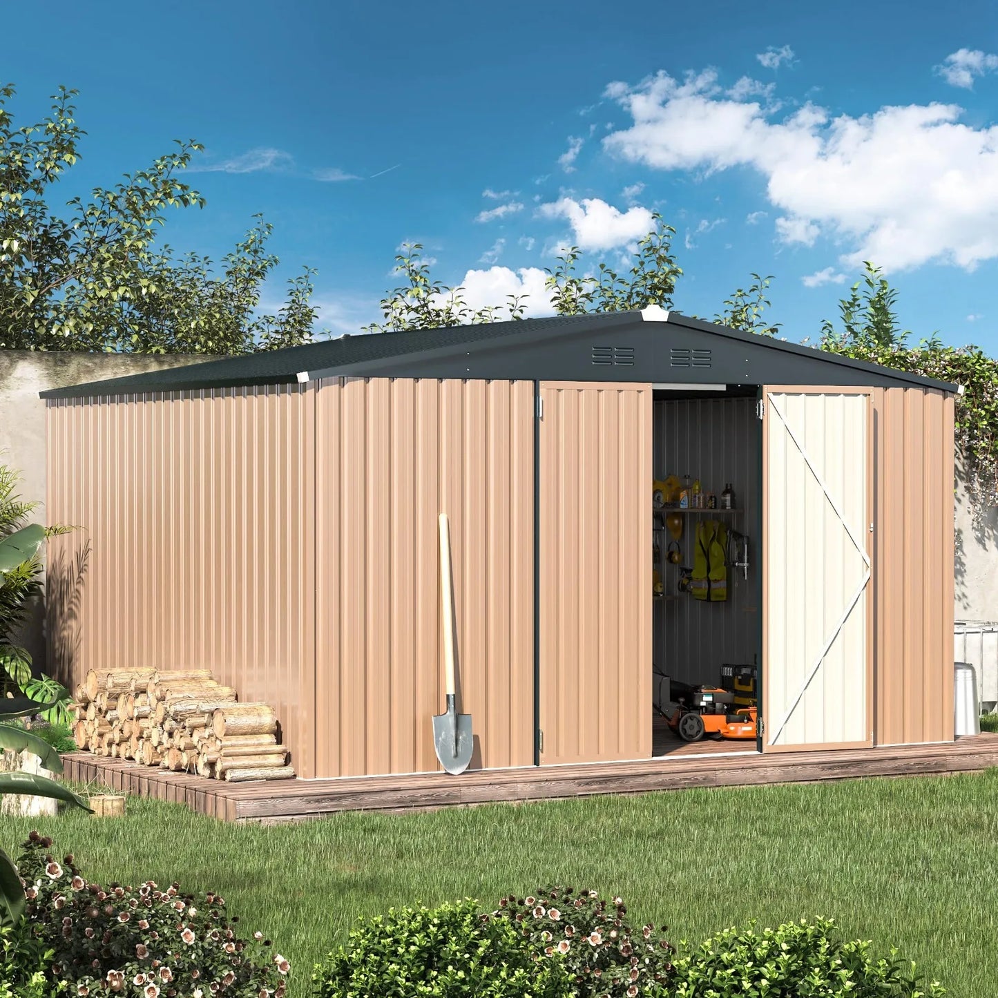 Outdoor Plastic Storage Shed With Lockable Door For Yard Patio
