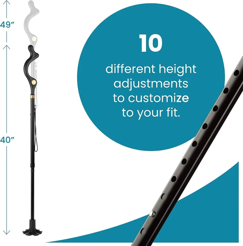 Special Balancing Stick - 10 Adjustable Heights - Self Standing, Folding, Portable, Collapsible Walking Cane for Men and Women