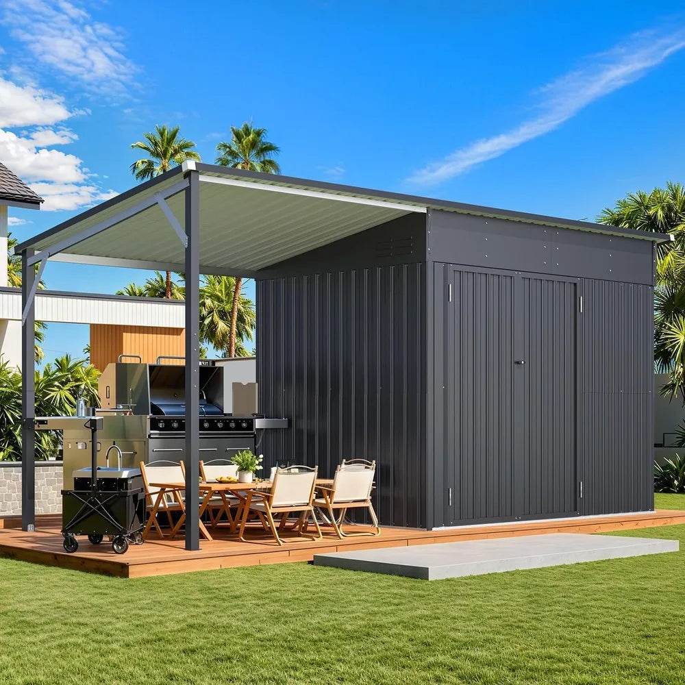 Outdoor Open Sided Metal Storage Shed With Hardtop Metal Gazebo