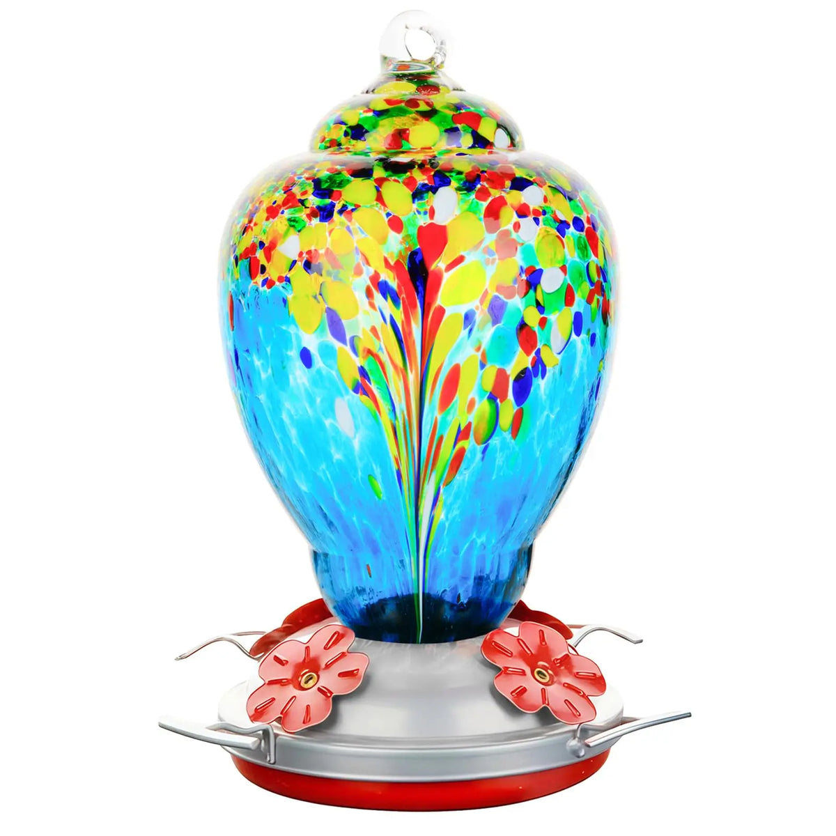 Hand Blown Glass Hummingbird Feeder With Ant Proof Tray