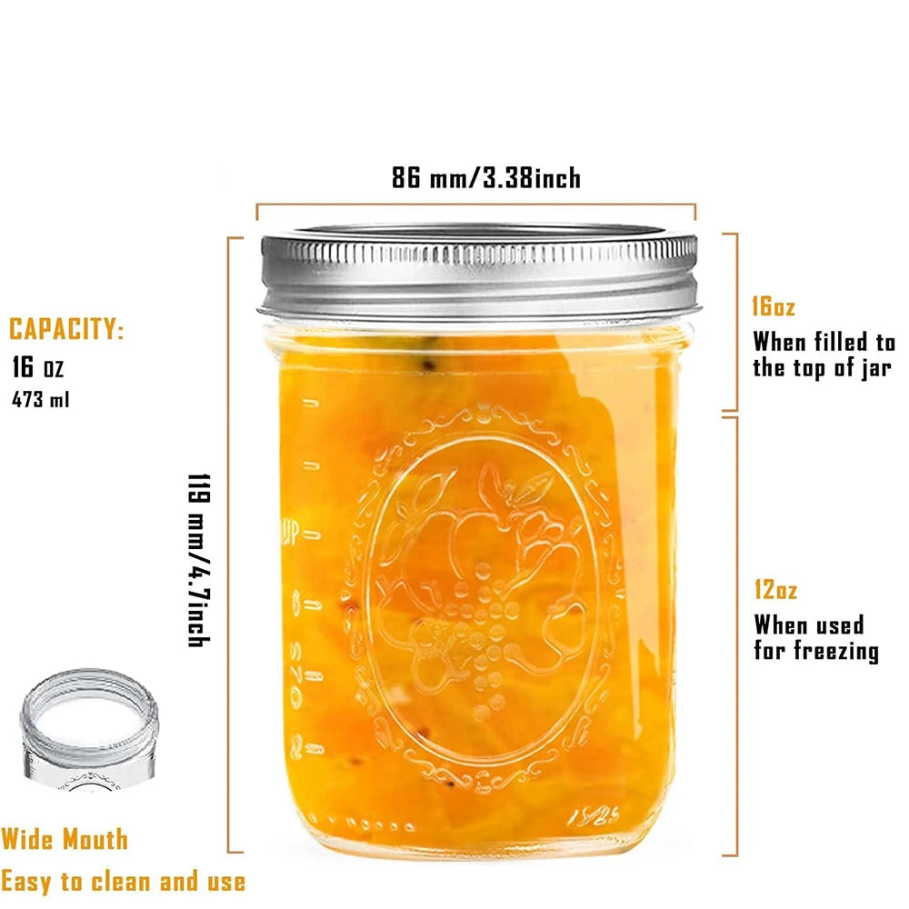 Wide Mouth Mason Glass Jars With Airtight Metal Lids