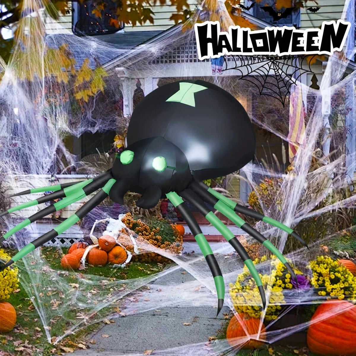 LED Glowing Inflatable Spider Outdoor Halloween Yard Decor