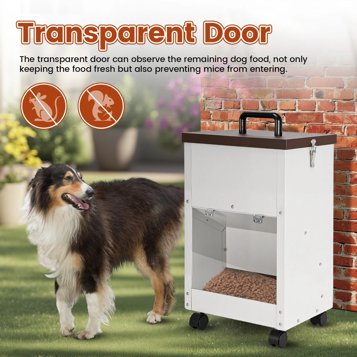 Automatic Dog Feeding Dispenser Galvanized Pet Food Storage Trough With Wheels