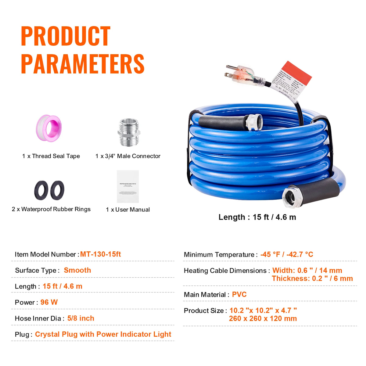 VEVOR Heated Water Hose With Automatic Self Regulating Technology