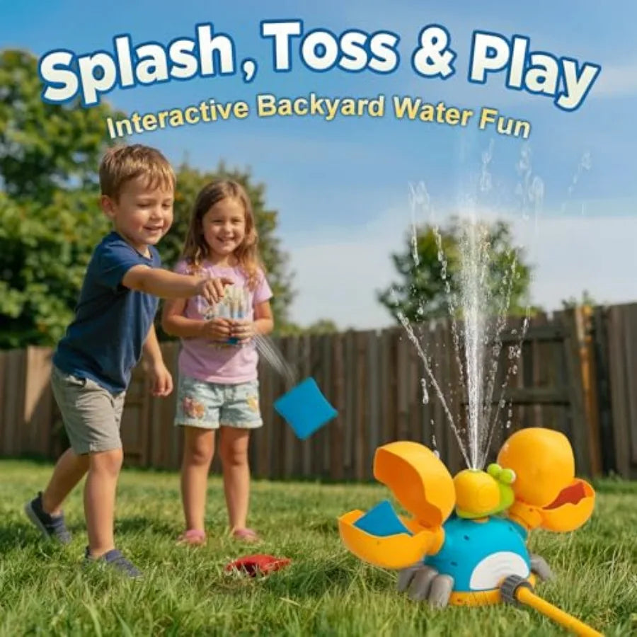 Water Sprinkler for,3-in-1 Crab Outdoor Toy with Toss Game, Batting Game and Splashing Fun, Attaches to Garden Hose, Summer Bac