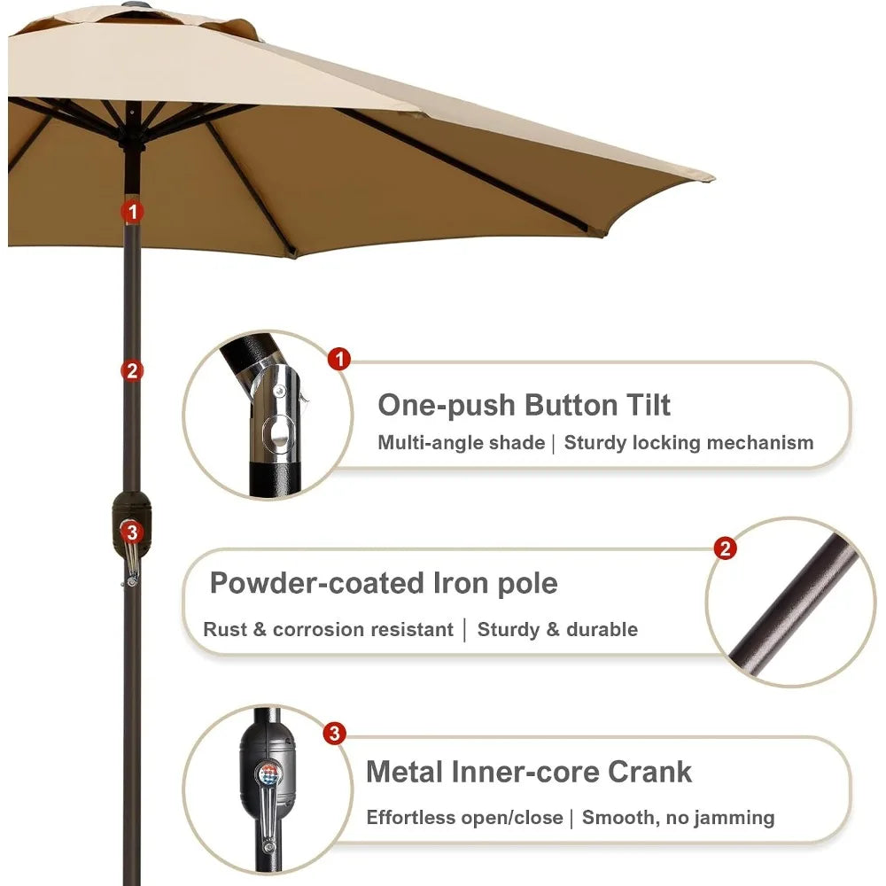 Durable 9-Foot Patio Umbrella with 8 Ribs, Tilt and Crank Lift