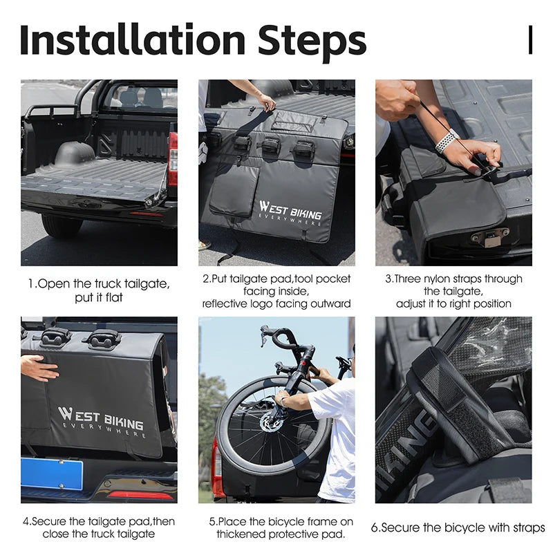 WEST BIKING Bike Tailgate Pad Pickup Truck Tailgate Protection Pad With Fixing Strap Hold 2-5 Bicycles Truck Carrier Accessories