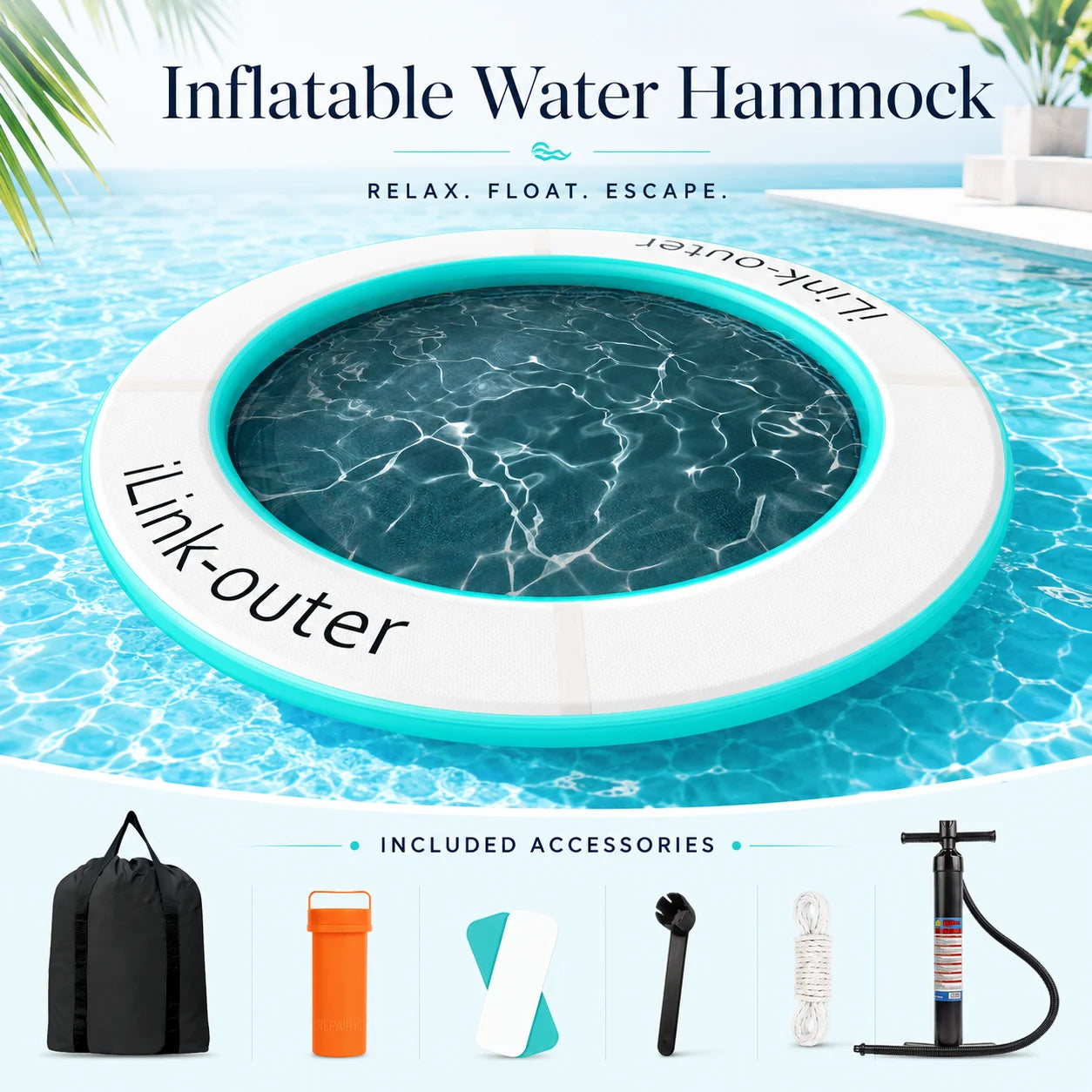 Vancen Inflatable Water Hammock Float With Mesh Center Pool Raft