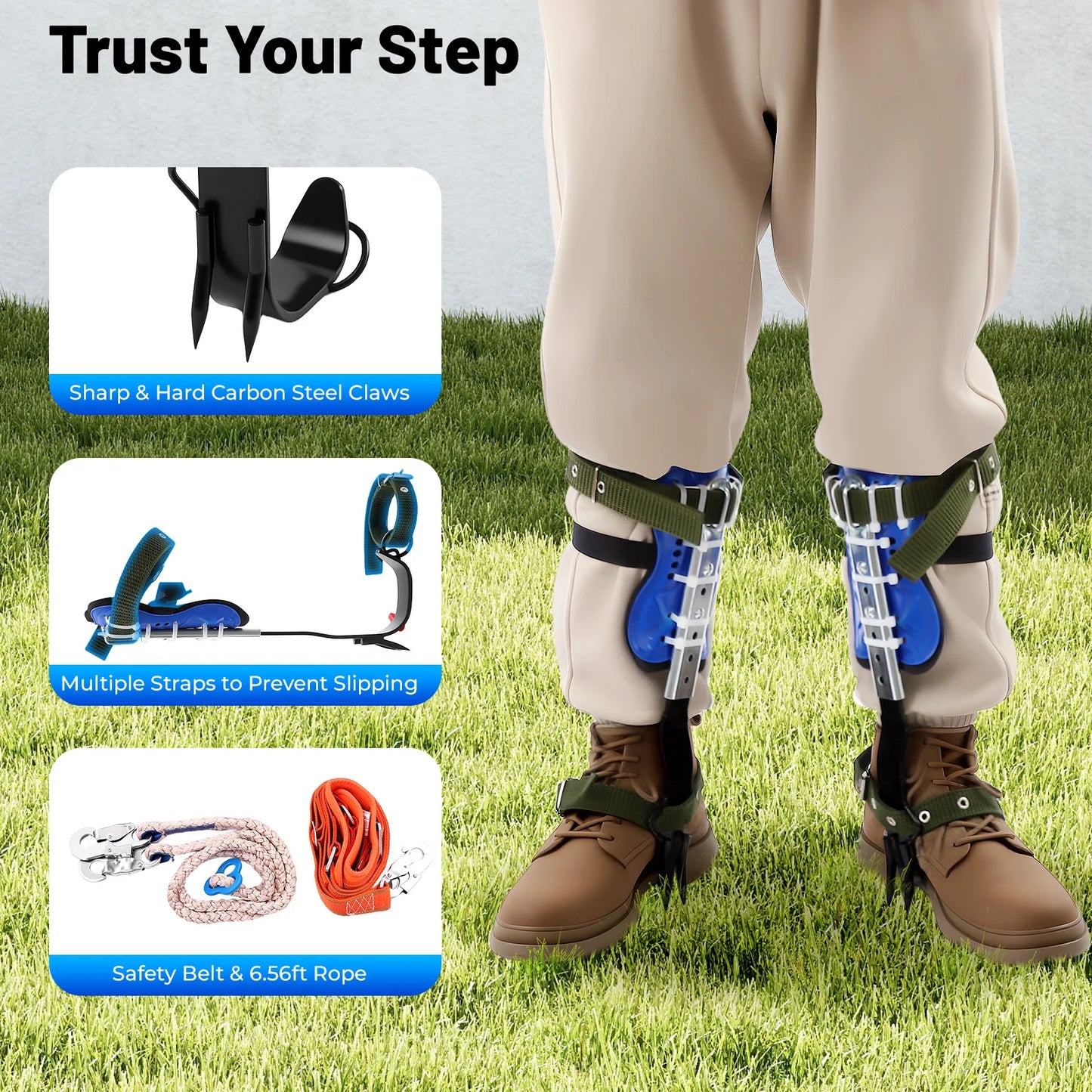 Adjustable Steel Tree Climbing Spikes With Safety Belt And Gloves