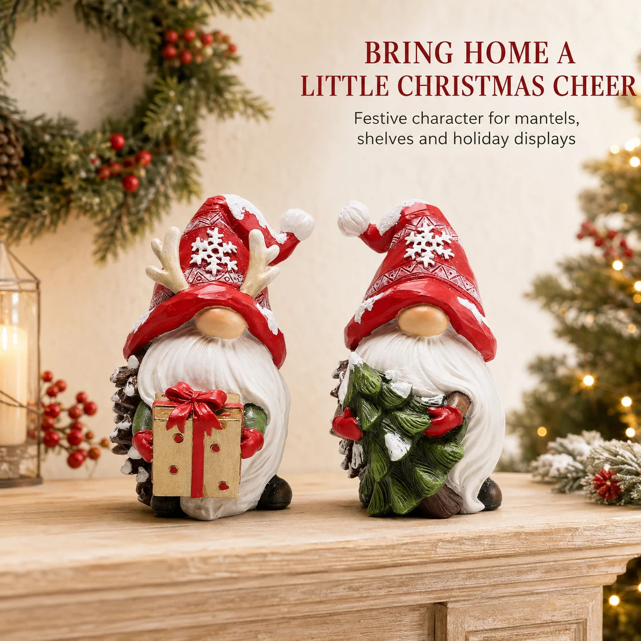 Hodao Nordic Resin Christmas Gnome Figurine Set Tabletop Decor