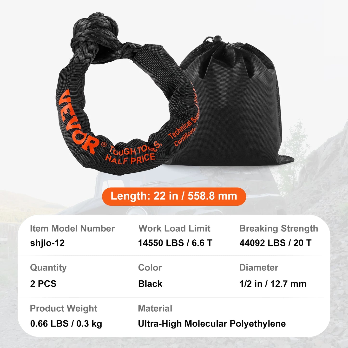 SucceBuy 2Pcs Synthetic Soft Shackle Rope 44092lbs Tow Shackle Strap with Protective Sleeve for Jeep Off-Road Vehicles Recovery