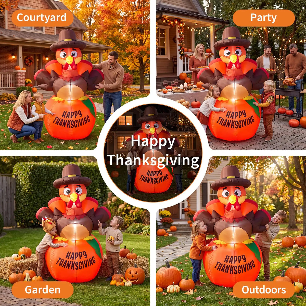 Thanksgiving Inflatable Pumpkin And Turkey LED Outdoor Decoration