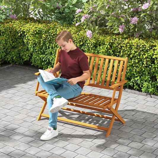 Outsunny Wood Outdoor Bench, 2-Person Foldable Patio Garden Bench, Teak