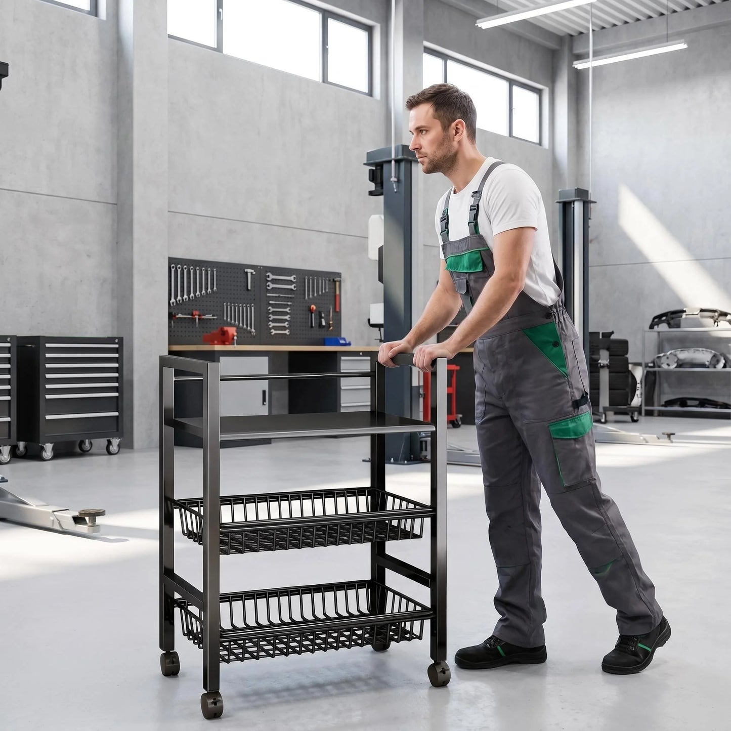 Heavy Duty Rolling Storage Cart With Pull Out Mesh Baskets