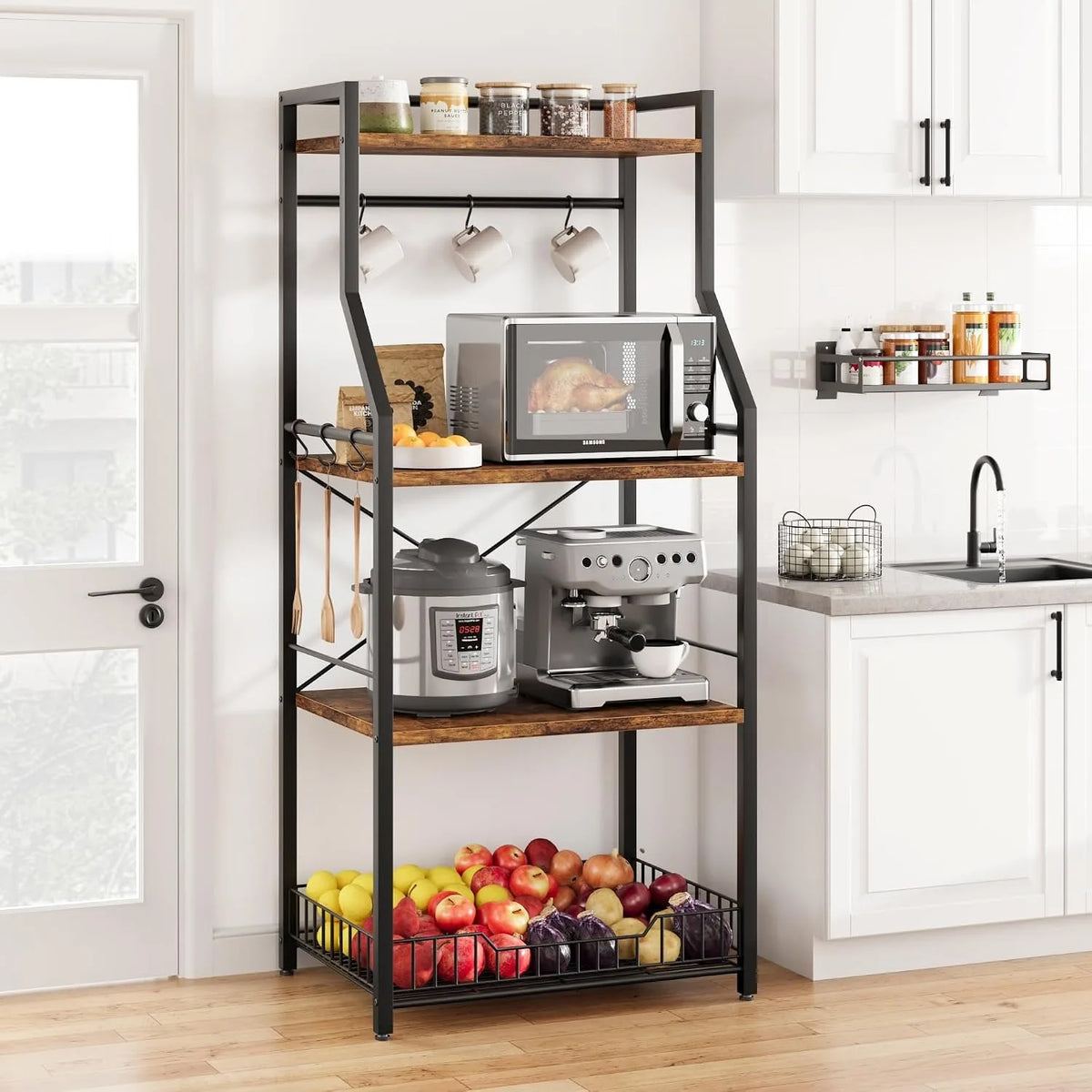 Freestanding Kitchen Baker Rack With Four Tier Steel Storage Shelf