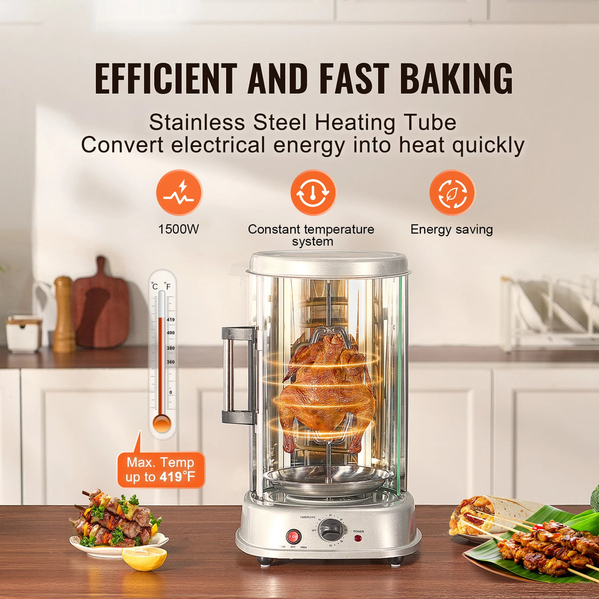 SucceBuy Electric Vertical Shawarma Grill Rotisserie Cooker for Chicken Gyro