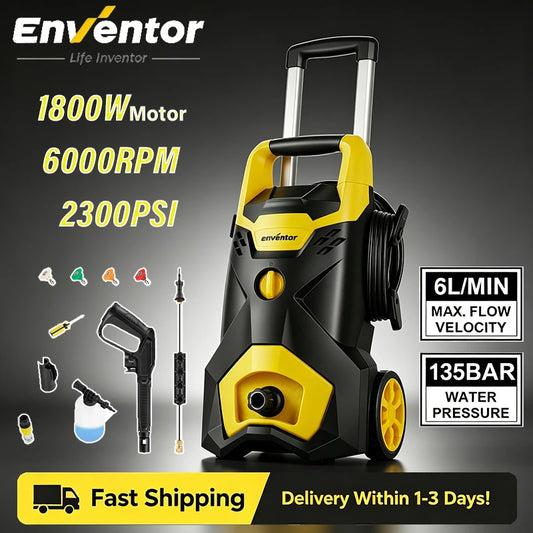 Enventor Electric Pressure Washer 135Bar Portable High Pressure Cleaner Machine For Washer Cars and Garden Farms Irrigating Tool