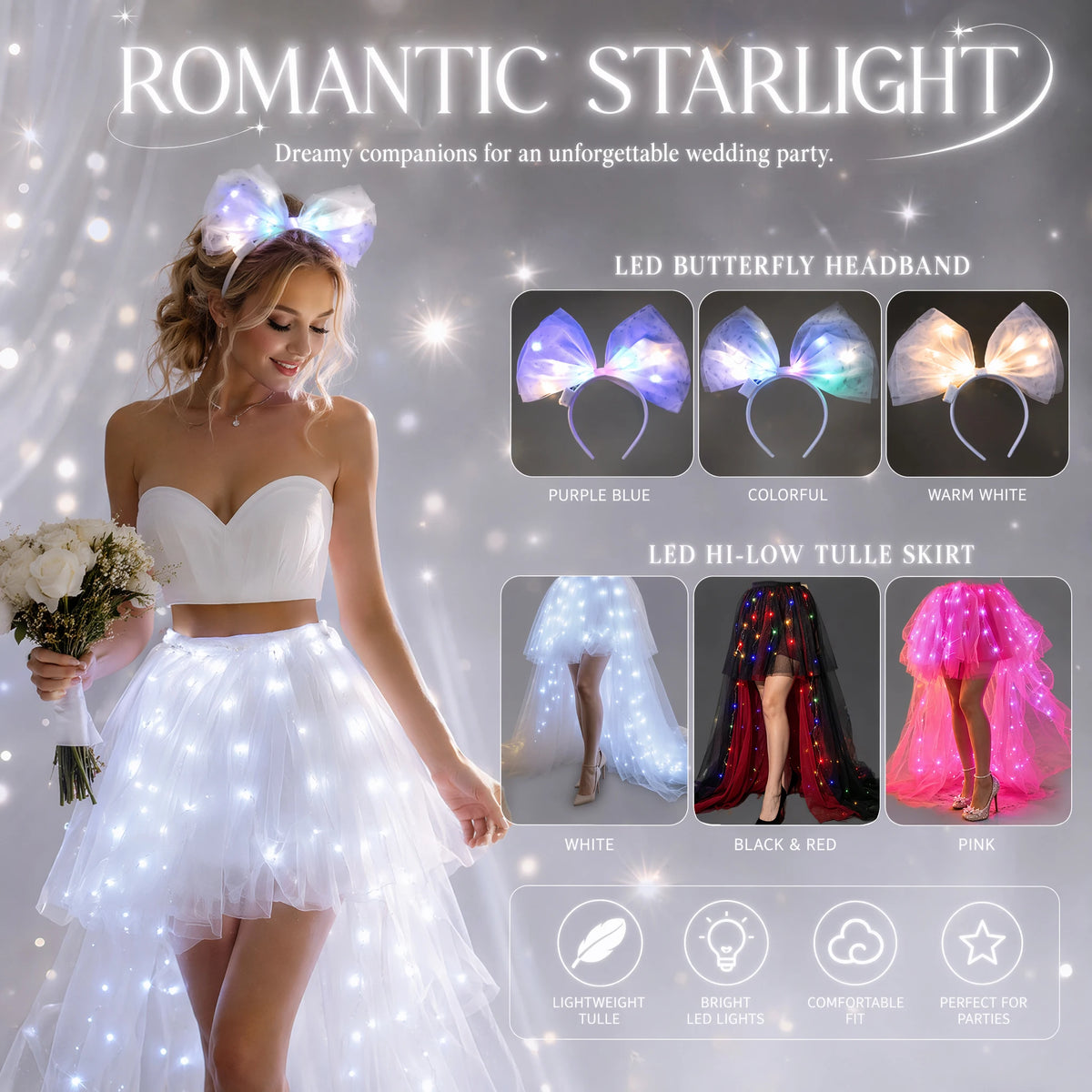 LED Glowing High Low Tulle Tutu Skirt For Halloween Party