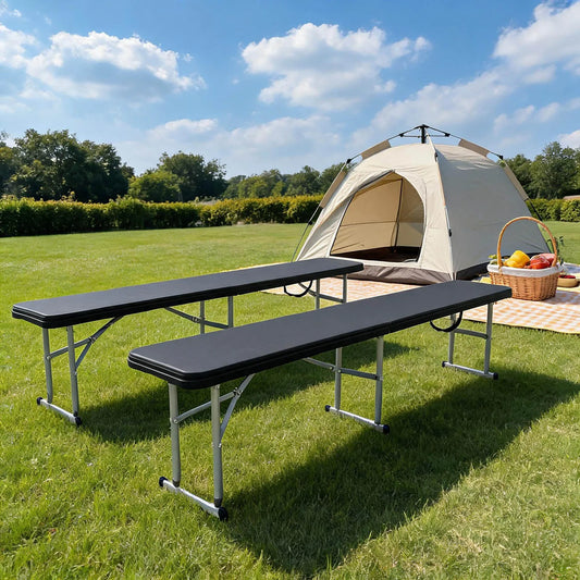 1Pc/2Pcs Heavy-Duty 6FT Portable Folding Outdoor Bench – Durable HDPE Top, Steel Frame, Lightweight with Carry Handle – Weather Resistant, Collapsible Seating Long Bench for Picnic, Camping, Patio, Garden, Sports Events