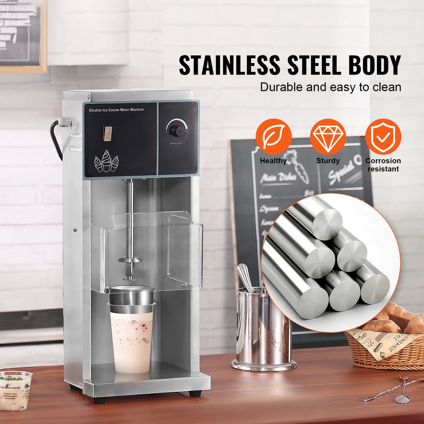 SucceBuy Ice Cream Blender High-Speed Ice Cream Maker Mixer Stir Machine Speed Adjustment Stainless Steel Ice Cream Shaker