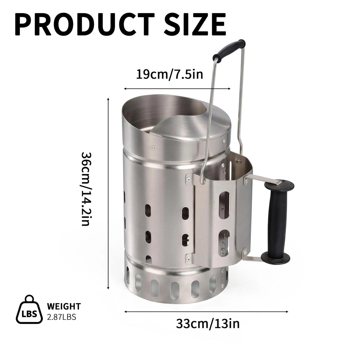 Stainless Steel Charcoal Chimney For Grill Quick Light Charcoal Chimney Starter With Heat Resistant Handle Safe BBQ Grill Charcoal Lighter Silver 32 X 19 X 32.5 CM