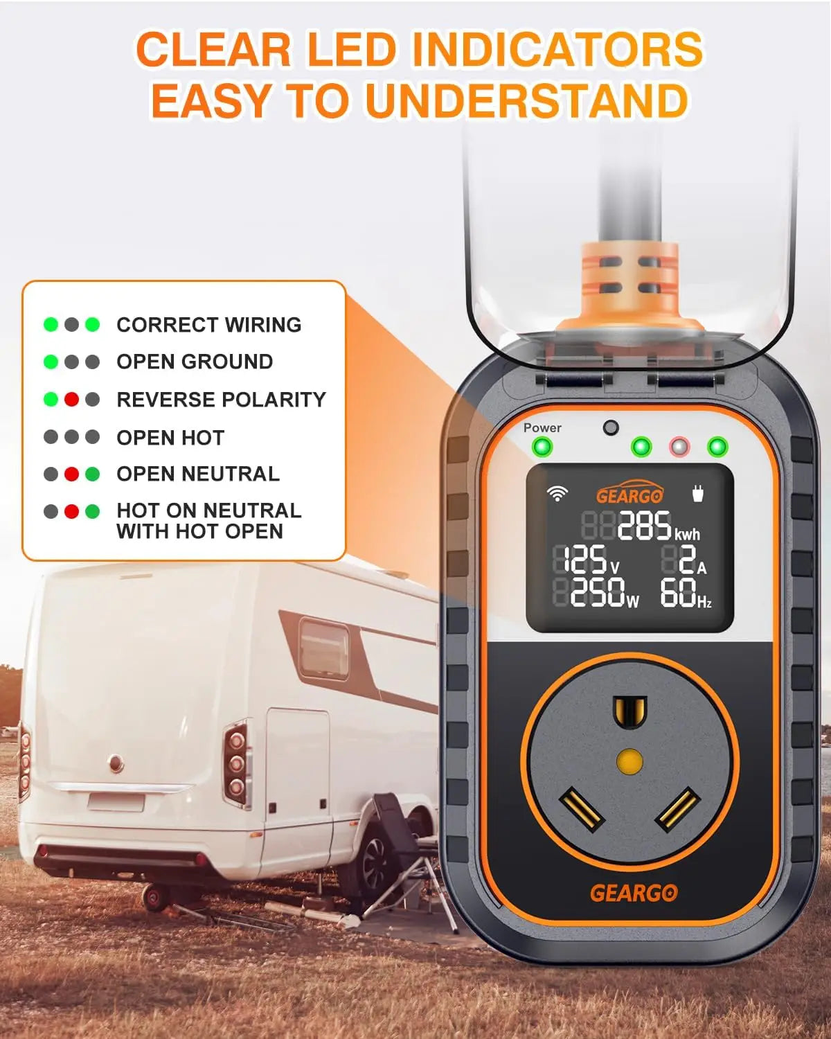 2026 New-Gen RV Surge Protector 30 amp with Bluetooth & APP, 15000J Circuit Analyzer with Large LED Screen, Real-Time Monitoring, IP68 Waterproof with Protective Cover for RV Camper Travel Trailer