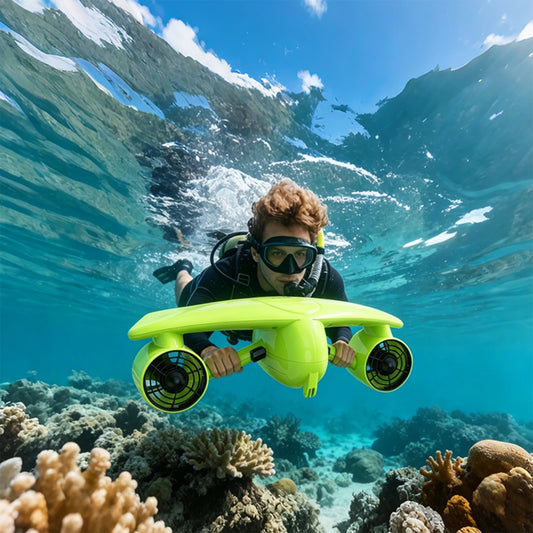 IP68 Waterproof Underwater Scooter 50m Diving Depth Dual Motor 2 Speed 12 kgf Thrust Portable Removable Battery Water Sea Scooter with Sport camera mount and Child Safety Lock for Snorkeling Swimming Diving