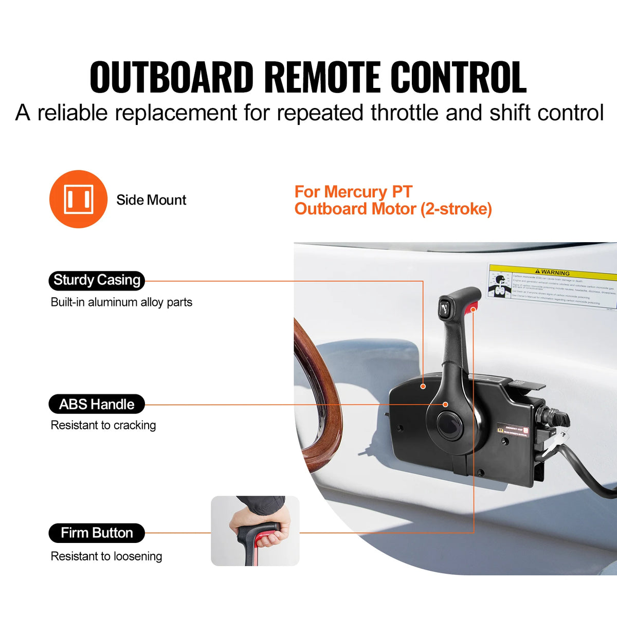 SucceBuy Boat Throttle Control Side Mounted Outboard Remote Box for Mercury PT 4Stroke Marine Power Trim Switch Harness Lanyard