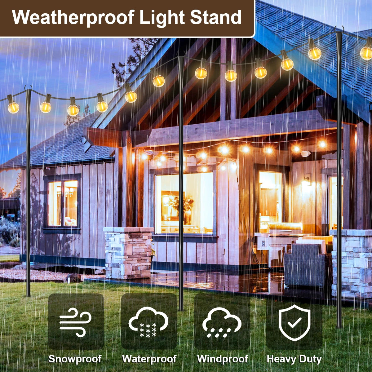 Aiopp Heavy Duty Metal Adjustable Outdoor String Light Poles