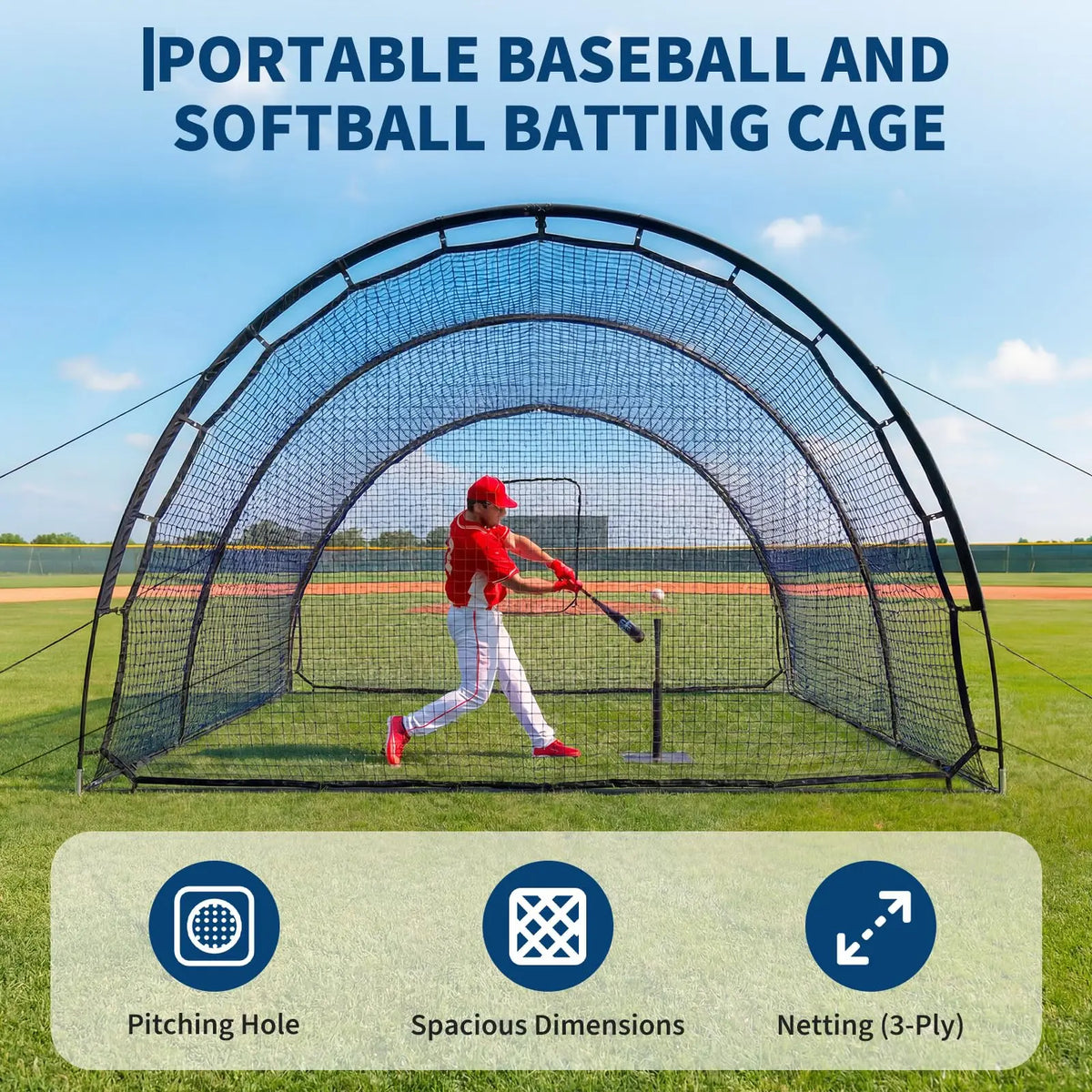 Portable Baseball Batting Cage With Pitching Machine Hole And Detachable Door Pop Up Backyard Batting Cage For Practice