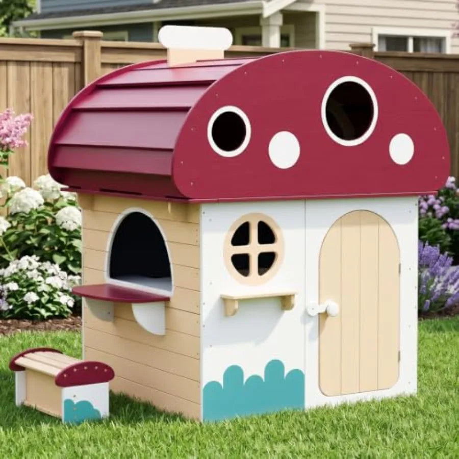 MDNG Solid Wood Kids Playhouse With Chalkboard And Utility Table