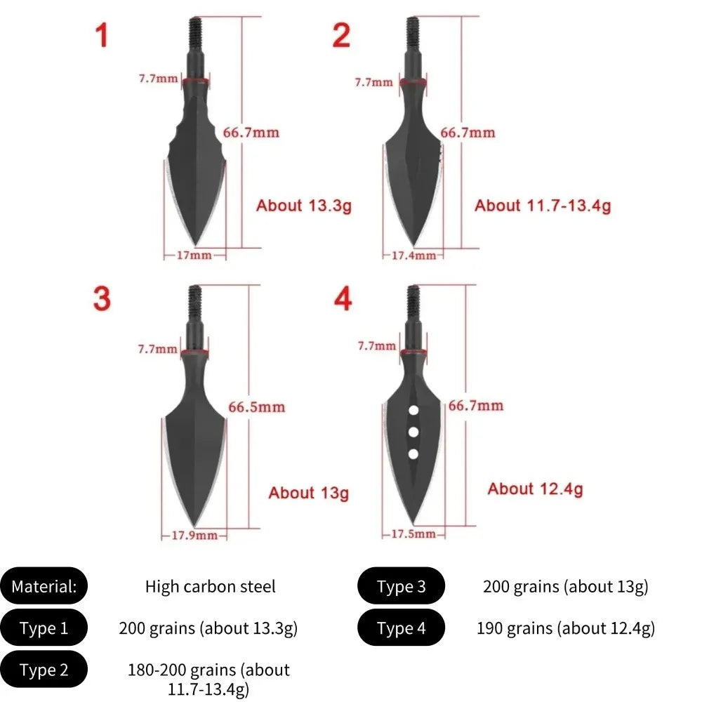 Hunting Broadheads Archery Arrowheads High Carbon Steel 180-200 Grain Retro Arrow Tips Fit Compound Recurve Bow