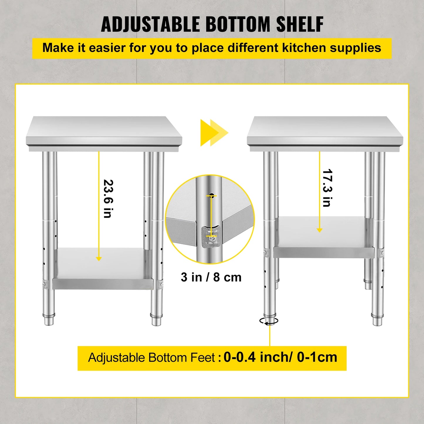 SucceBuy Stainless Steel Kitchen Work Bench With Undershelf