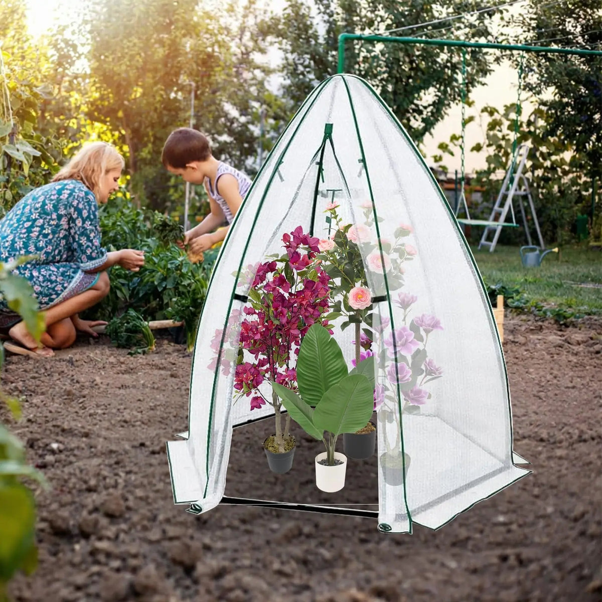 54x54x71 Mini Hexagonal Greenhouse Portable Walk-in Greenhouse With PE Cover Roll-Up Door Mesh Window For Garden Patio